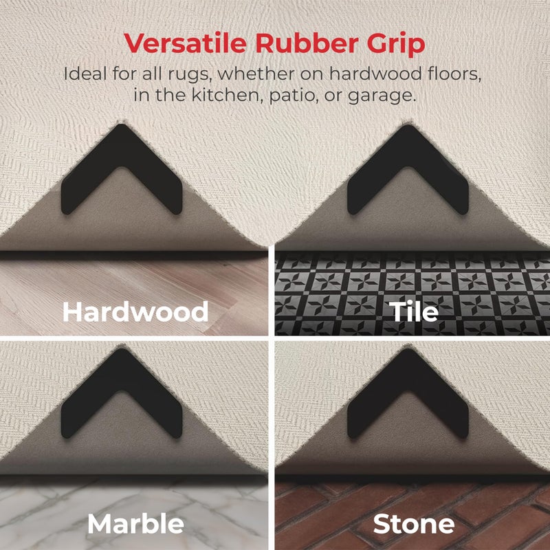 iPrimio NeverCurl 4-Pack V Shape Rug Corner Grippers - Rug Gripper for Hardwood Floors and Outdoor Surfaces - Stops Curling Corners - Safe Carpet Tape Alternative - Works on Rug Corners Indoors - Image 4